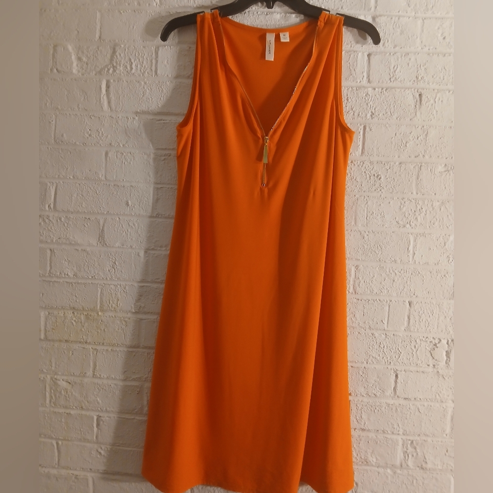 Orange Sleeveless Dress with Zipper Detail